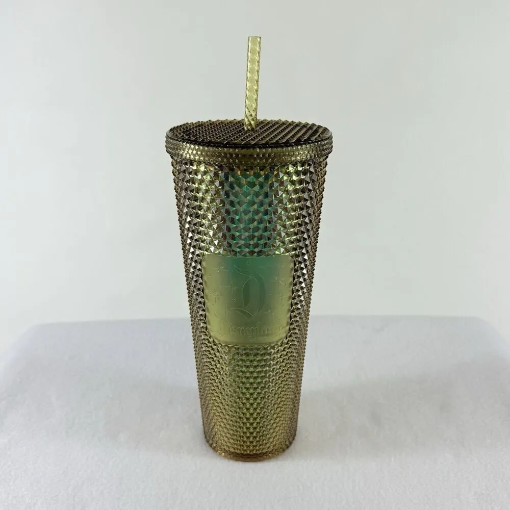 Starbucks Cold Cup‎ Tumbler Disneyland Gold Shimmer Studded Mermaid 24 Oz Venti